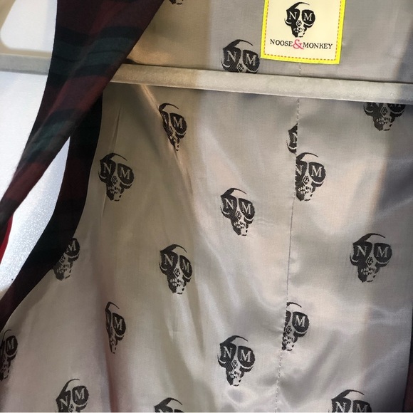 Noose & Monkey Ginsberg Plaid Double Breasted Waistcoat Vest Skull Print Back - Picture 8 of 16
